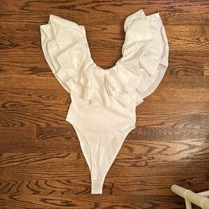 Zara white bodysuit with ruffles